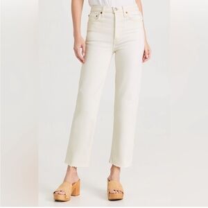 RE/DONE 70s Stove Pipe High-Rise Straight Ankle Jeans in Vintage White